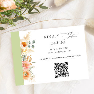Cartão De Informações Pêssego RSVP de Código QR Elegante e Casamento Ver