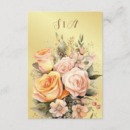 Cartão De Informações Pêssego Russo e Casamento Floral Dourado