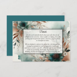 Cartão De Informações Pétalas de Teal no Casamento de Sangue de Bronze