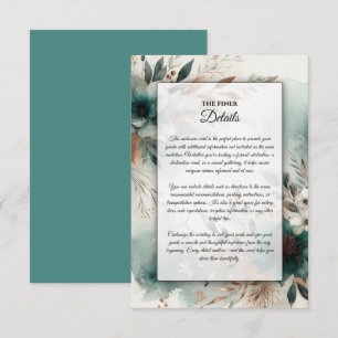 Cartão De Informações Pétalas de Teal no Casamento de Sangue de Bronze