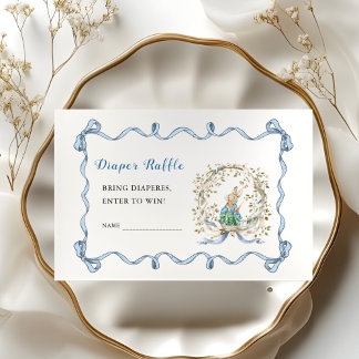 Cartão De Informações Peter Rabbit Watercolor Diaper Raffle Blue Wreath