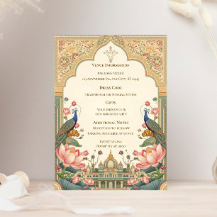 Cartão De Informações Pichwai Indiano Casamento Elegante