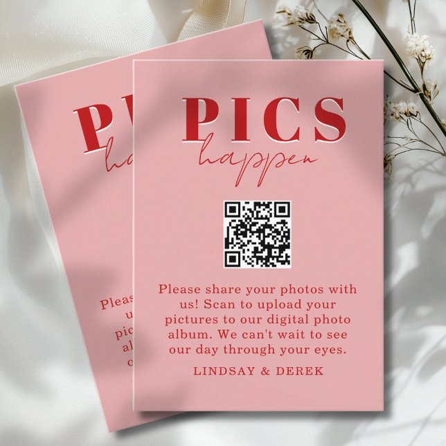 Cartão De Informações Pics acontecem! Foto, QR-Code, Casamento (Pics happen! Photo, QR-Code, Wedding Enclosure Card)