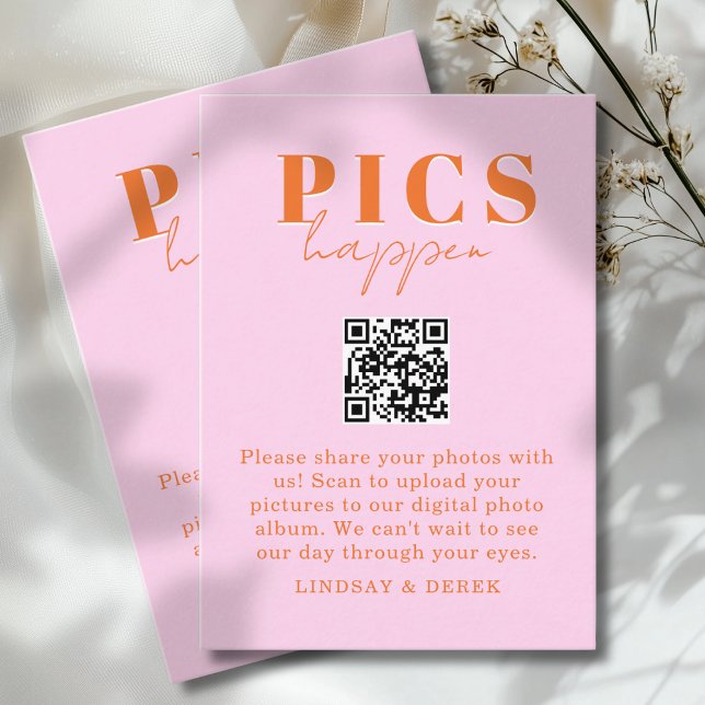 Cartão De Informações Pics acontecem! Foto, QR-Code, Casamento (Pics happen! Photo, QR-Code, Wedding Enclosure Card)