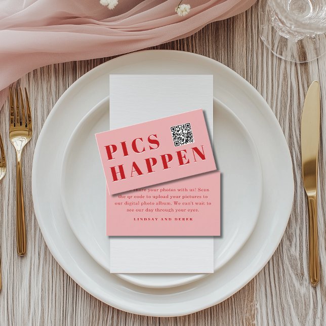 Cartão De Informações Pics acontecem! Foto, QR-Code, Casamento (Pics happen! Photo, QR-Code, Wedding Enclosure Card)