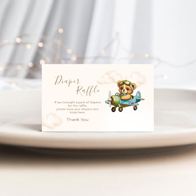 Cartão De Informações Piloto de avião Whimsic - Fralda de Urso de Teddy  (Whimsical Airplane Pilot Teddy Bear Diaper Raffle Enclosure Card)