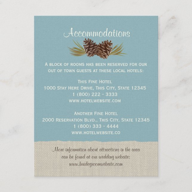 Cartão De Informações Pine Cones e Burlap Info Card Blue (Frente)
