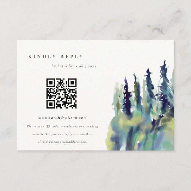 Cartão De Informações Pine Tree Mountain Landscape Casamento QR Code RSV (Frente)