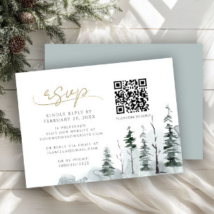 Cartão De Informações Pinheiros de inverno Sage Código QR Casamento RSVP