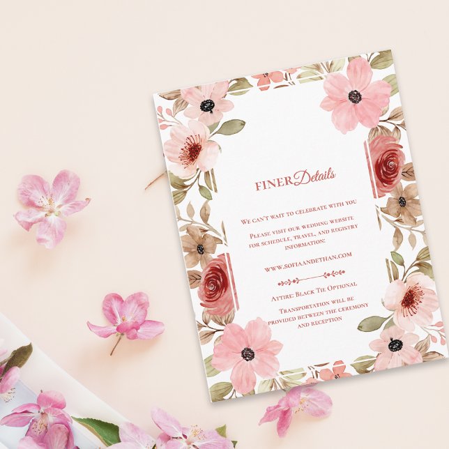 Cartão De Informações Pink Blush Floral Botanical Wedding Details (Pink Blush Floral Botanical Wedding Details Enclosure Card)
