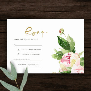 CARTÃO DE INFORMAÇÕES PINK BLUSH PEONY FLORAL WATERCOLOR WEDT RSVP