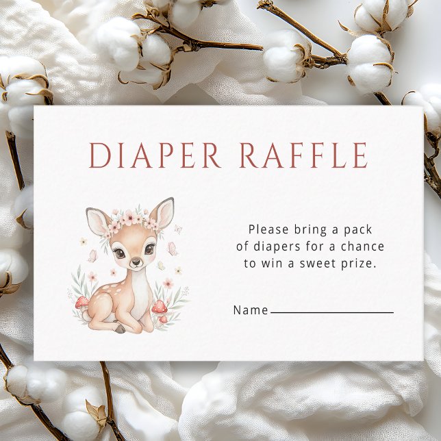 Cartão De Informações Pink Blush Woodland Deer Girl Diaper Raffle (Criador carregado)