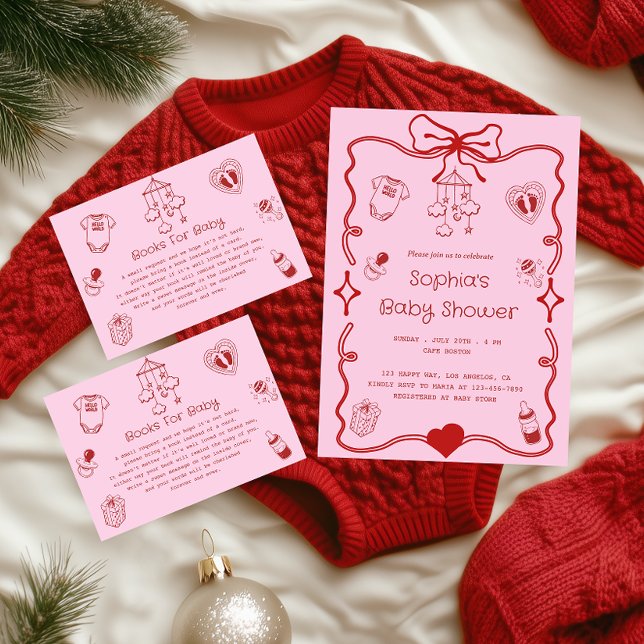 Cartão De Informações Pink “Books for Baby” Baby Shower (Criador carregado)