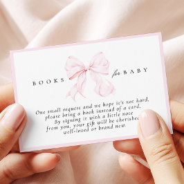 Cartão De Informações Pink Bow Baby Shower Books for Baby Card