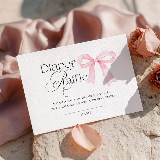 Cartão De Informações Pink Bow Baby Shower Diaper Raffle (Criador carregado)