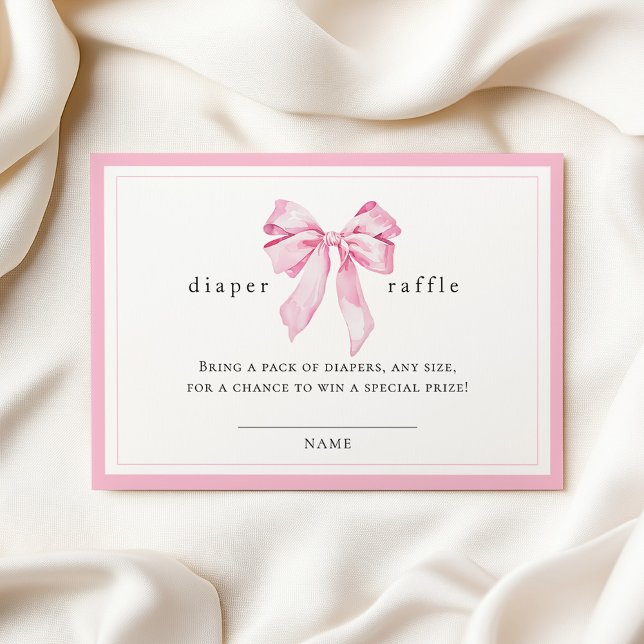 Cartão De Informações Pink Bow Baby Shower Diaper Raffle (Criador carregado)