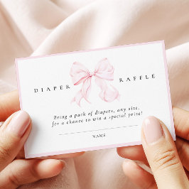 Cartão De Informações Pink Bow Baby Shower Diaper Raffle Card