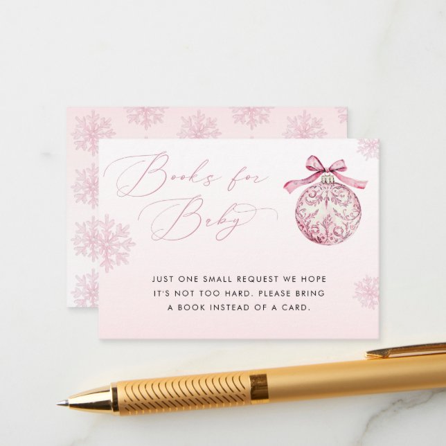 Cartão De Informações Pink Bow Christmas Ball Winter Girl Books for Baby (Frente/Verso In Situ)
