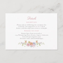 Cartão De Informações Pink Bows and Wildflowers Details