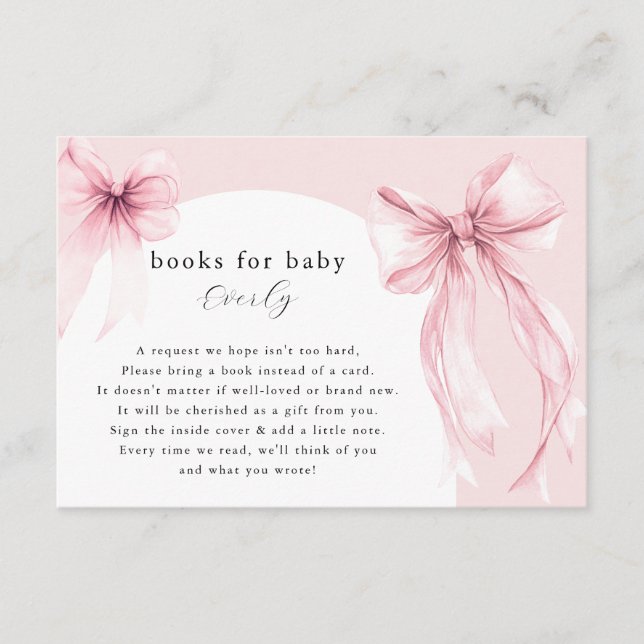 Cartão De Informações Pink bows modern arch books for baby girl (Frente)