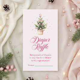 Cartão De Informações Pink Christmas Tree Diaper Raffle Baby Shower