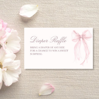 Cartão De Informações Pink Coquette Bow Baby Shower Diaper Raffle