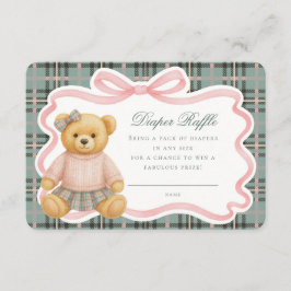 Cartão De Informações Pink Coquette Bow Bear Tartan Diaper Raffle Card