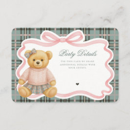 Cartão De Informações Pink Coquette Bow Bear Tartan Plaid Details Card