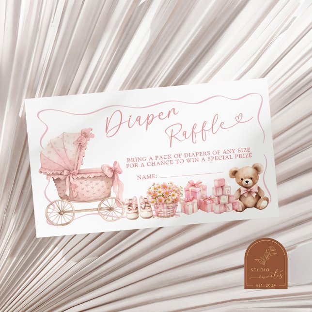 Cartão De Informações Pink Coquette Carriage Baby Shower Diaper Raffle E (Criador carregado)
