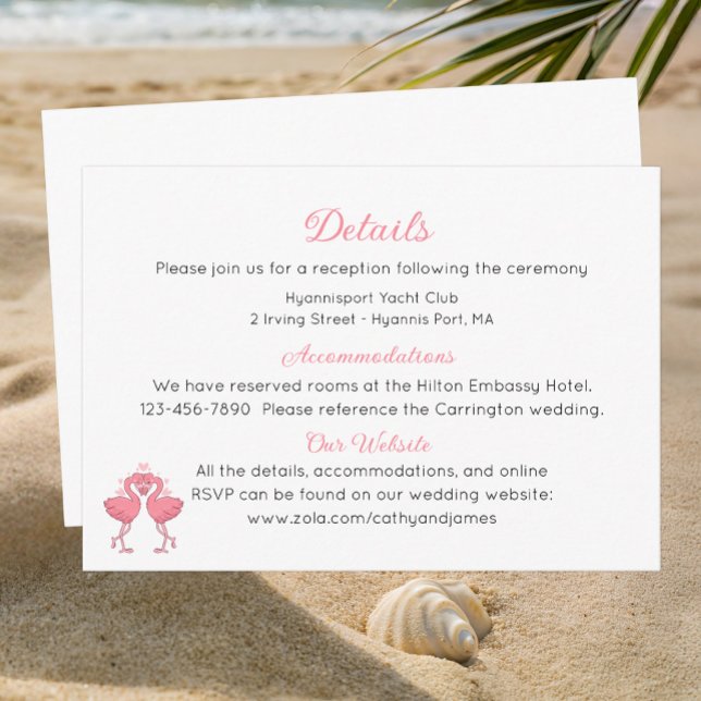 Cartão De Informações Pink Flamingo Beach Tropical Wedding Details  (Criador carregado)