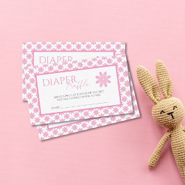 Cartão De Informações Pink Floral Baby Shower Diaper Raffle