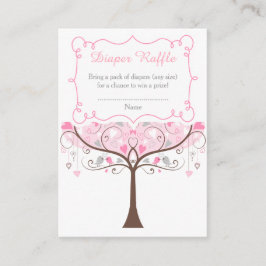 Cartão De Informações Pink Floral Bird Baby Shower Diaper Raffle