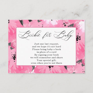 Cartão De Informações Pink Floral Books for Baby Shower 
