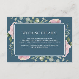 Cartão De Informações Pink Floral Eucalyptus Dusty Blue Wedding Details