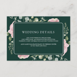 Cartão De Informações Pink Floral Eucalyptus Emerald Wedding Details