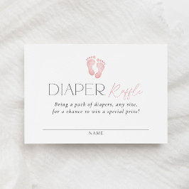 Cartão De Informações Pink Footprint Baby Shower Diaper Raffle Ticket