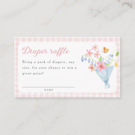 Cartão De Informações Pink Gingham Floral Bouquet Diaper raffle