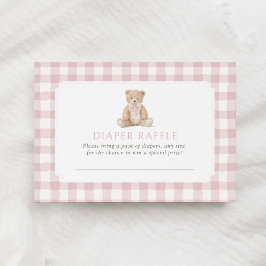 Cartão De Informações Pink Gingham Teddy Bear Diaper Raffle Ticket