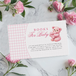 Cartão De Informações Pink Gingham Teddy Bear Neutral Baby Shower
