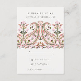 Cartão De Informações Pink Green Floral Paisley Motif Weding RSVP