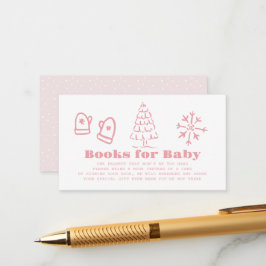 Cartão De Informações Pink Hand-Drawn Winter Baby Shower Book Request