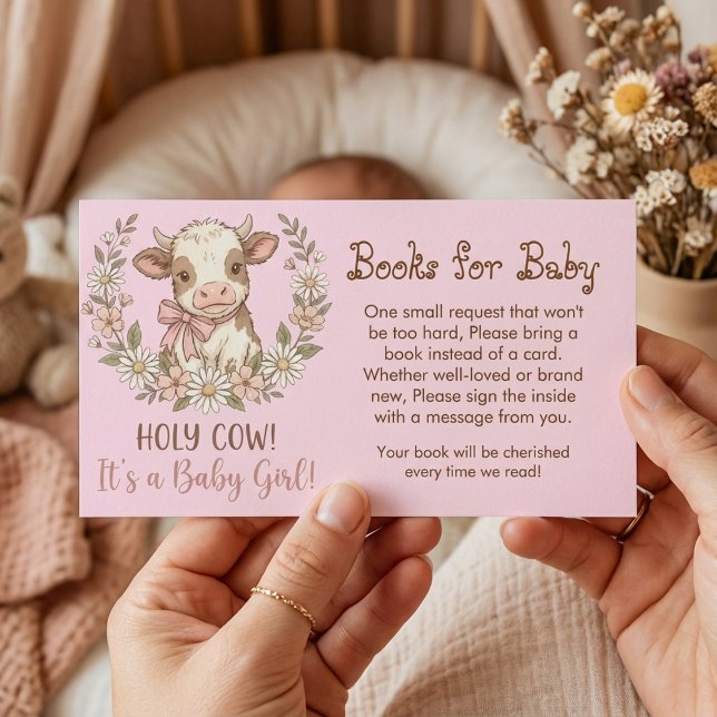 Cartão De Informações Pink Holy Cow Books for Baby Shower (Criador carregado)