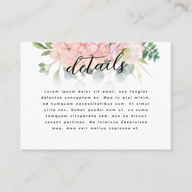 Cartão De Informações Pink Hydrangea Wedding (Frente)
