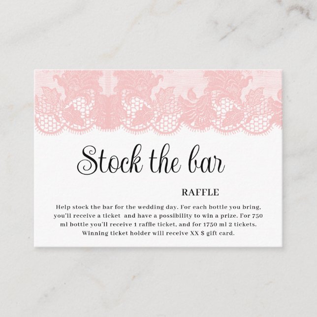 Cartão De Informações Pink Lace Stock the bar Bridal Shower  (Frente)