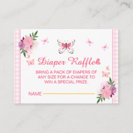 Cartão De Informações Pink Little Butterfly Baby Shower Diaper Raffle