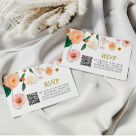 Cartão De Informações Pink Poppy Floral Weding QR RSVP