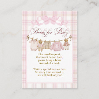 Cartão De Informações Pink Preppy Teddy Bear Girl Baby Shower books