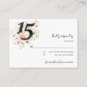 Cartão De Informações Pink Quinceanera 15 Birthday Floral RSVP