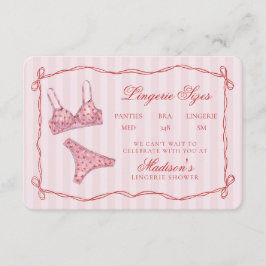 Cartão De Informações Pink & Red Heart Lingerie Sizes Shower Bow