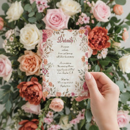 Cartão De Informações Pink & Red Romantic Spring Floral QR Code Wedding